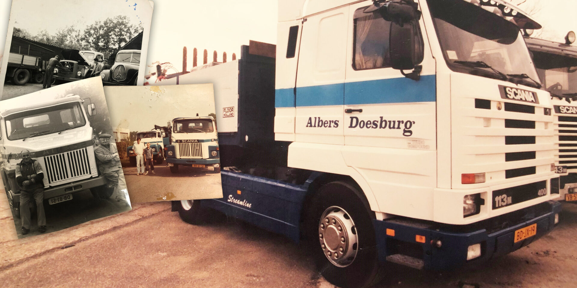 Historische fotocollage van Albers Transport door de jaren heen